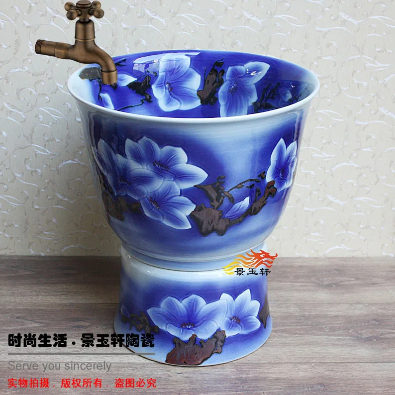 Jingdezhen Ceramic Blue Dream Flower split mop pool |