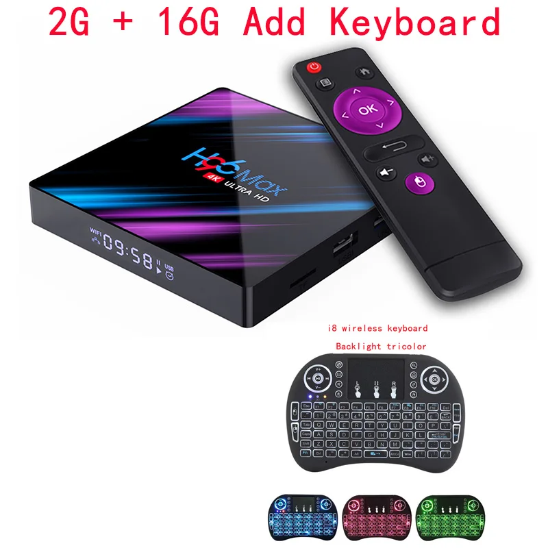 2G 16G Add keyboard H96 max Smart tv Box Android 9,0 4 Гб 64 Гб Rockchip RK3318 четырехъядерный 2,4G/5,8G двойной wifi ТВ-приставка 1080P 4K медиаплеер - Цвет: 2G 16G Add keyboard