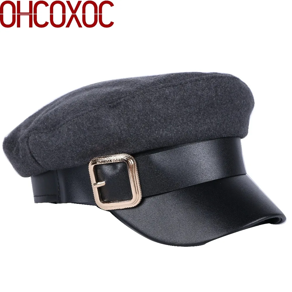 Новый дизайн темно синий военный стиль шляпа для женщин Имитация шерсти теплые