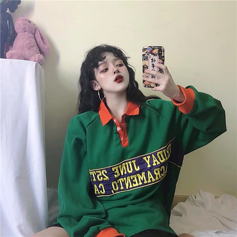 Корейский Осенний ulzzang хип-хоп хлопковый женский топ, повседневный Забавный большой размер, свободный длинный рукав, большие размеры, Футболка Harajuku с надписями