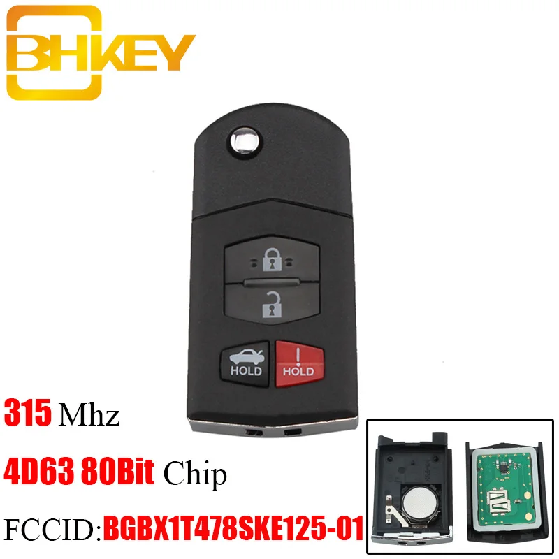 BHKEY 4 кнопочный ключ без ключа для Mazda BGBX1T478SKE125 01 315Mhz 4D63 чип MX 5 Miata 3 6|Ключ от авто| |