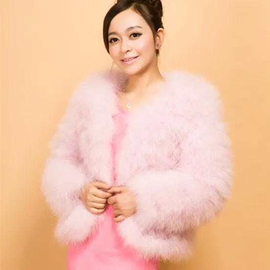 light pink Женские модные меховые пальто, зимние меховые куртки из натурального меха страуса, пушистая верхняя одежда из натурального меха индейки - Цвет: light pink