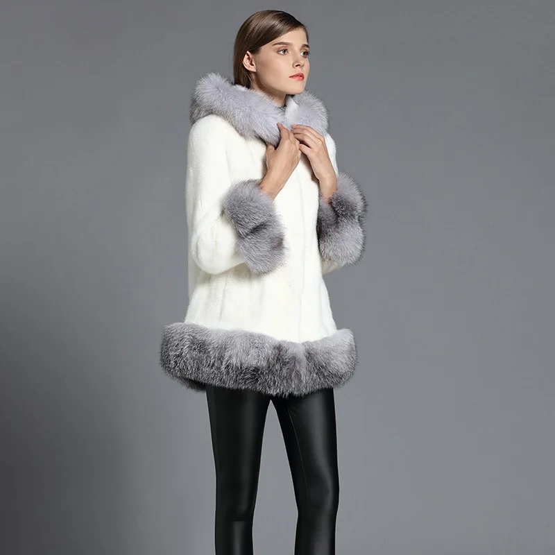 Женская длинная куртка с мехом норки роскошная брендовая из натурального меха