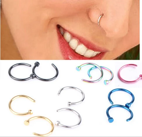 1 шт. Медицинское Ноздря Titanium Золото Серебро Нос Хооп Кольца клип на нос шпильки