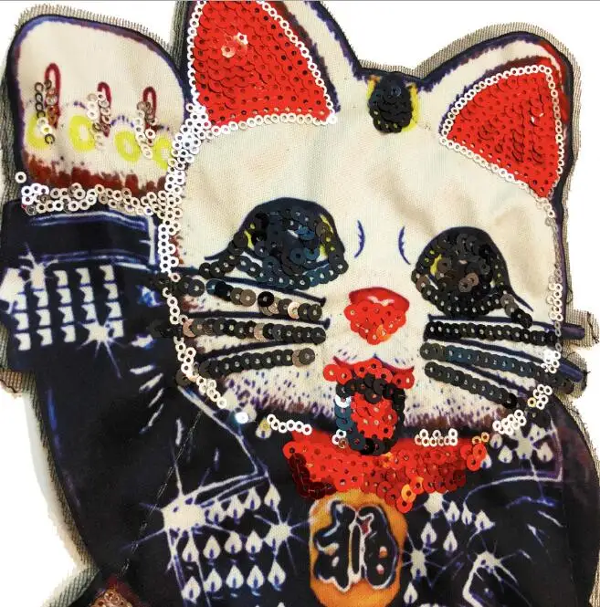 Новые большие с изображением из мультфильма lucky cat Вышитые тканевые наклейки
