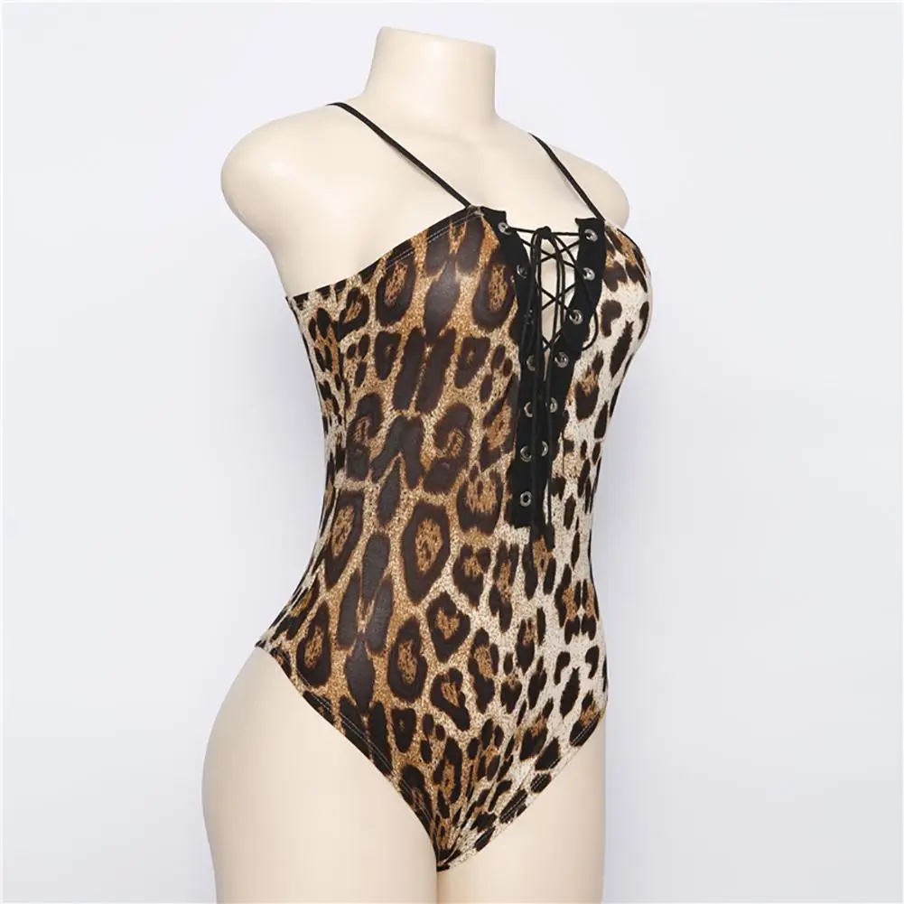 Глубокий v образный вырез на шнуровке leopard боди тело женщины фитнес сексуальные