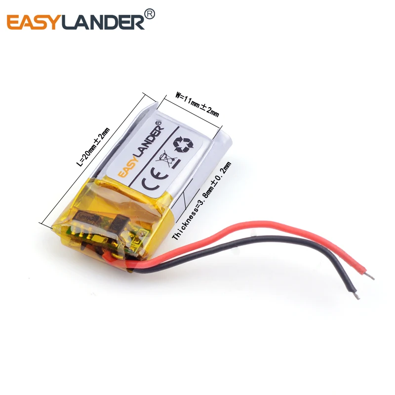 10pcs /Lot 3.7v lithium Li ion polymer rechargeable battery 381120 50mAh for bluetooth MP3 MP4 | Электроника