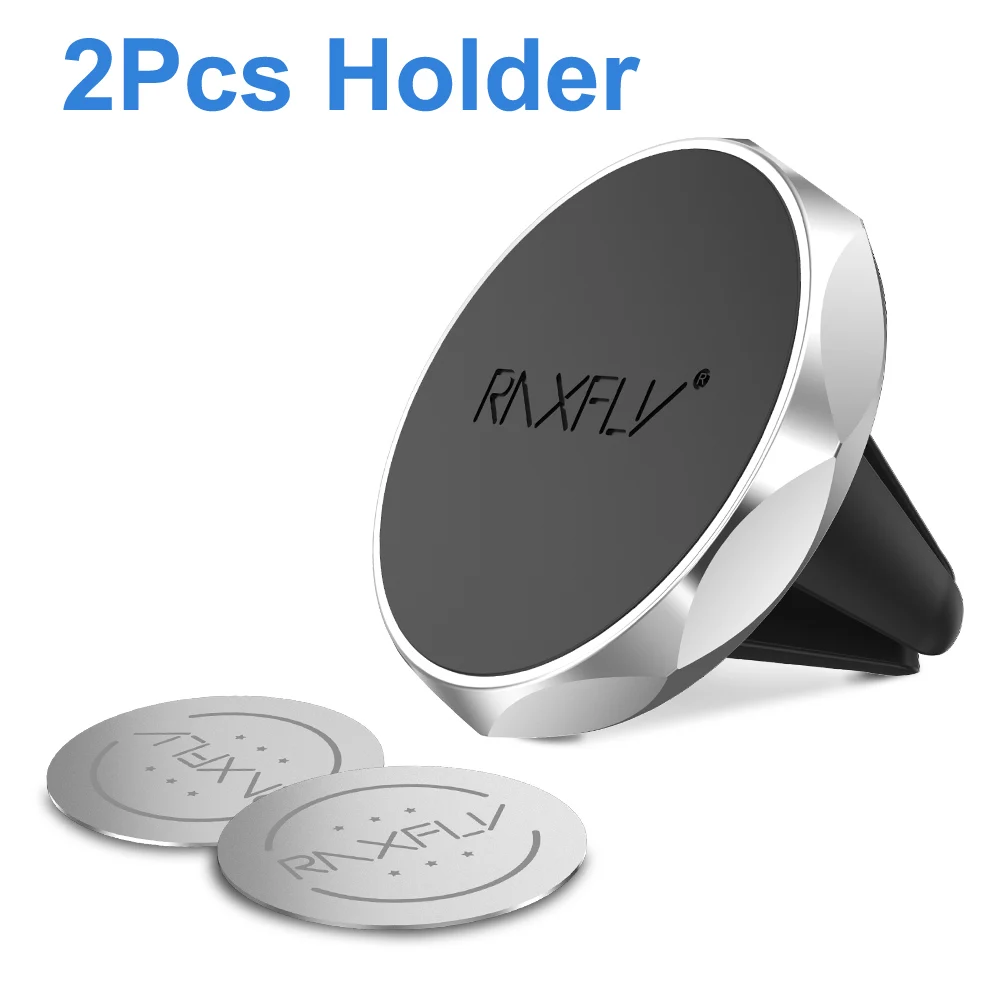 2PCS Silver RAXFLY Magnetic Car Phone Holder For iPhone 7 XR Phone Stand Air Vent Mount Magnet Holder For Phone in Car For Xiaomi Redmi - Цвет: 2PCS Silver