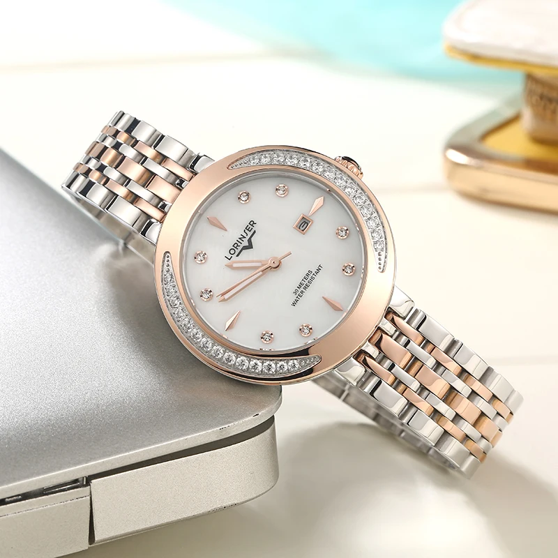 Ladies Watch Stainless Steel Quartz Watches relojes para mujer Rhinestone Wrist For Women Mother of Pearl | Наручные часы