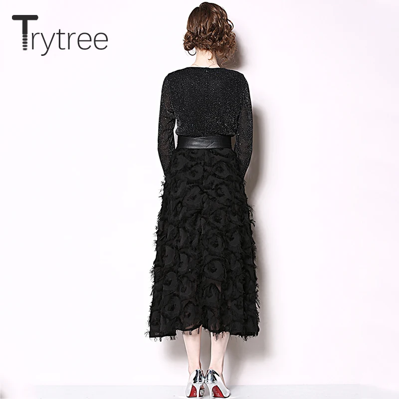 Летнее осеннее однотонное платье Trytree женские платья с V образным вырезом и