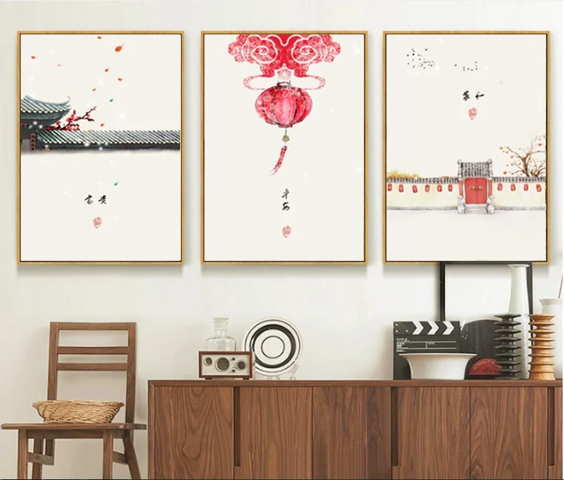 

Modern Minimalist New Chinese Ancient Ink 3 Pieces Wall Art Print Picture Canvas Painting Poster for Living Room No Framed