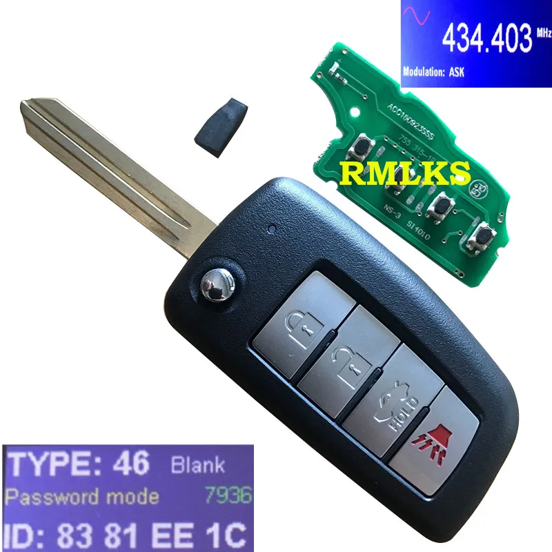 4 Buttons 433Mhz 3/4 кнопочный дистанционный флип-брелок для Nissan ROGUE 14-17 CWTWB1G767 7961M 433mhz бесключевое управление дистанционным брелоком Switchblade - Количество кнопок: 4 Buttons 433Mhz