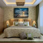 Печать фотографии Wall Art плакат с восходом солнца цельнокроеное платье серого цвета с ветронепроницаемым начесом пляж морской песок около деревьев живопись на холсте Гостиная домашний декор