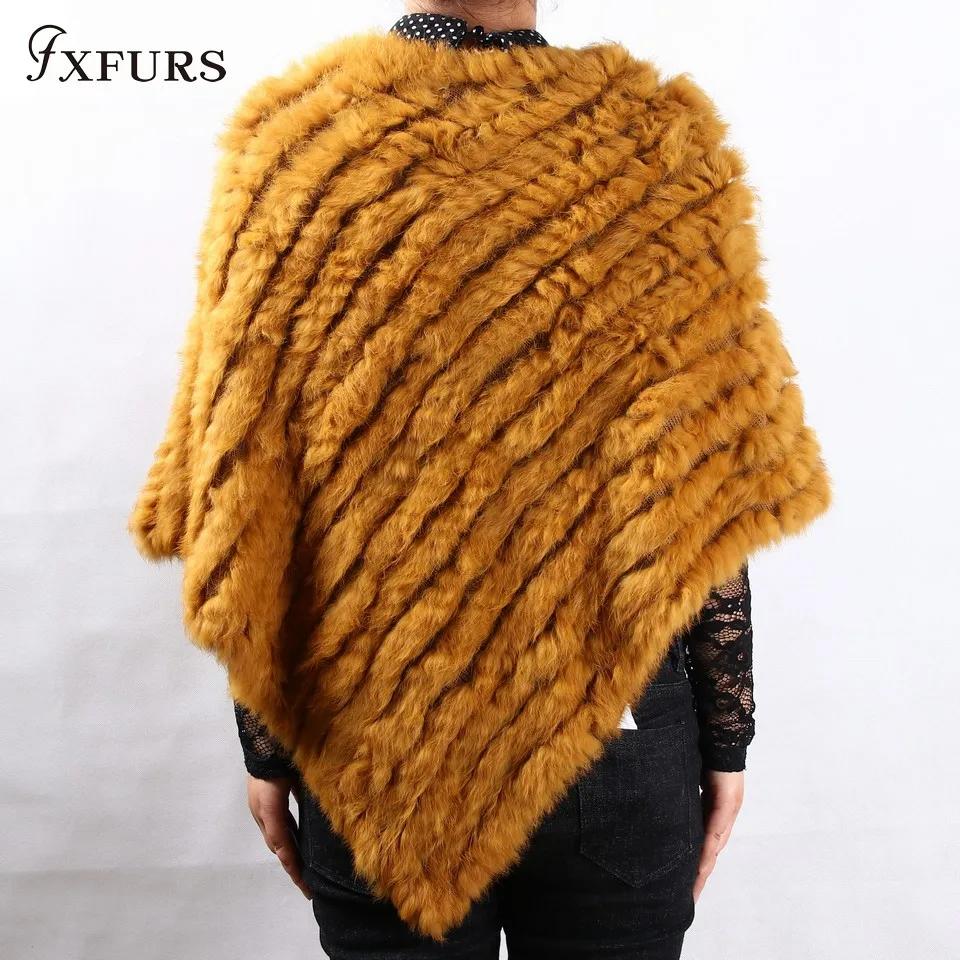 Фото FXFURS/хит продаж, зимнее женское меховое пончо с кроличьим мехом, пуловер с треугольным кроличьим мехом, шаль, модный жилет, новые цветные крол... №5
