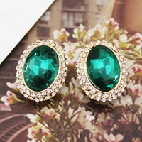 classic round crystal clip earrings for women fashion brand rhinestone geometric earring vintage new jewelry for gifts