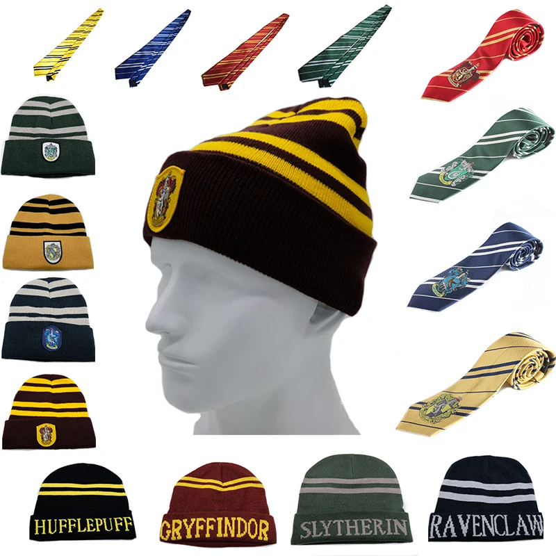 Хогвартс школьные шляпы Галстуки Гриффиндор Слизерин Hufflepuff Кепка Когтевран Косплей костюмы Гермиона для мужчин и женщин для мальчиков и девочек шарф