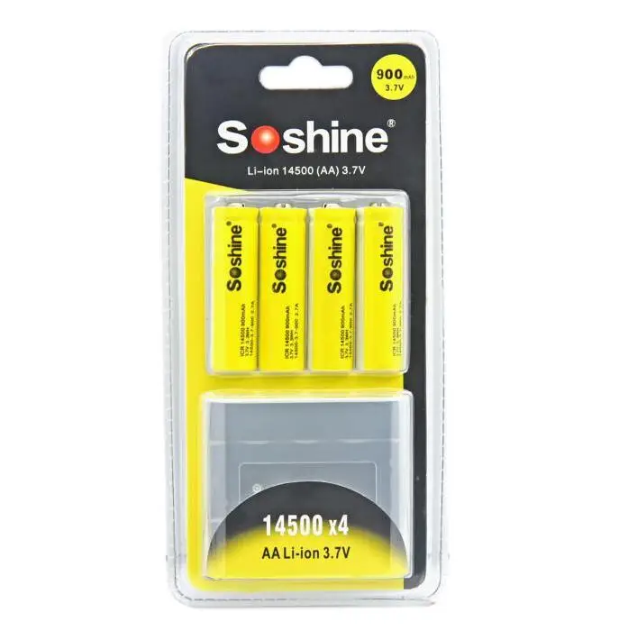 4x оригинальный Soshine 3 7 v 14500 AA 900mAh перезаряжаемая батарея с батареей чехол |