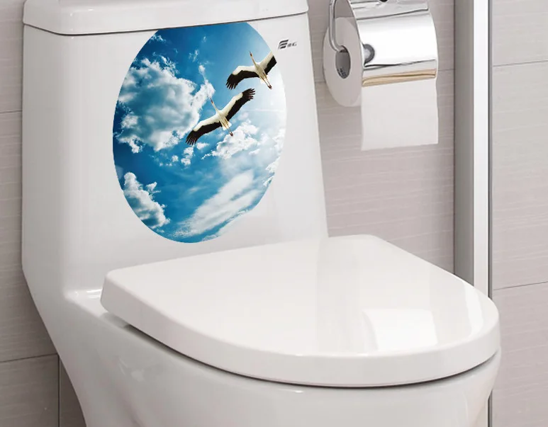 Голубое Небо Птица Туалет Наклейки Творческий Винил Водонепроницаемый ТУАЛЕТ