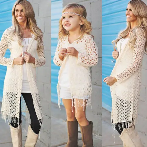 Комплект одежды для мамы и дочки из 2 предметов вязаный кардиган с капюшоном