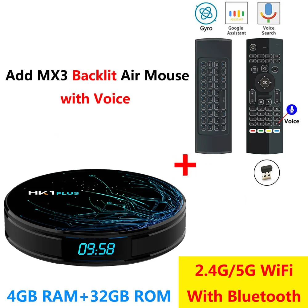 4GB32GB add MX3L mic HK1 PLUS 4 ГБ ОЗУ 32 Гб 64 Гб ПЗУ Смарт Android 9,0 ТВ коробка Amlogic S905X2 2,4G 5G WiFi Bluetooth H.265 4K HD 2 Гб 16 Гб медиаплеер - Цвет: 4GB32GB add MX3L mic