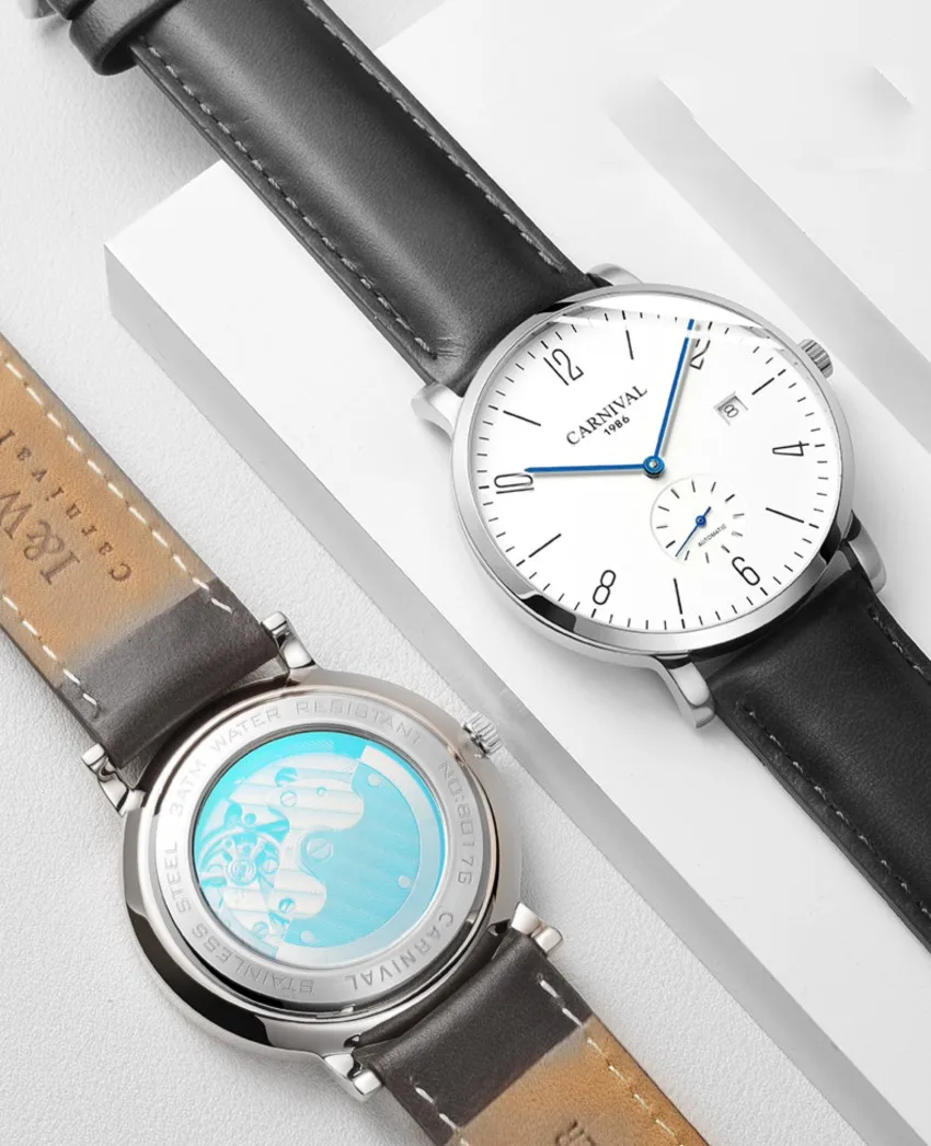 

Fashion Simple Mens Watches Waterproof Genuine Leather Automatic Mechanical Watch For Men Calendar Gents Casual Reloj Hombre NEW