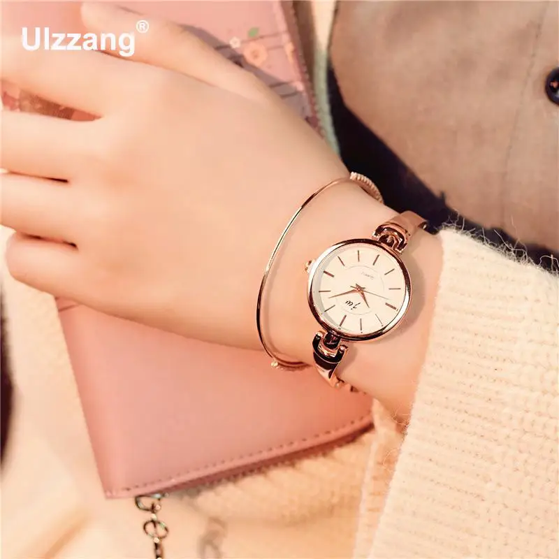 Модные простые тонкие женские кварцевые наручные часы Ulta с металлическим
