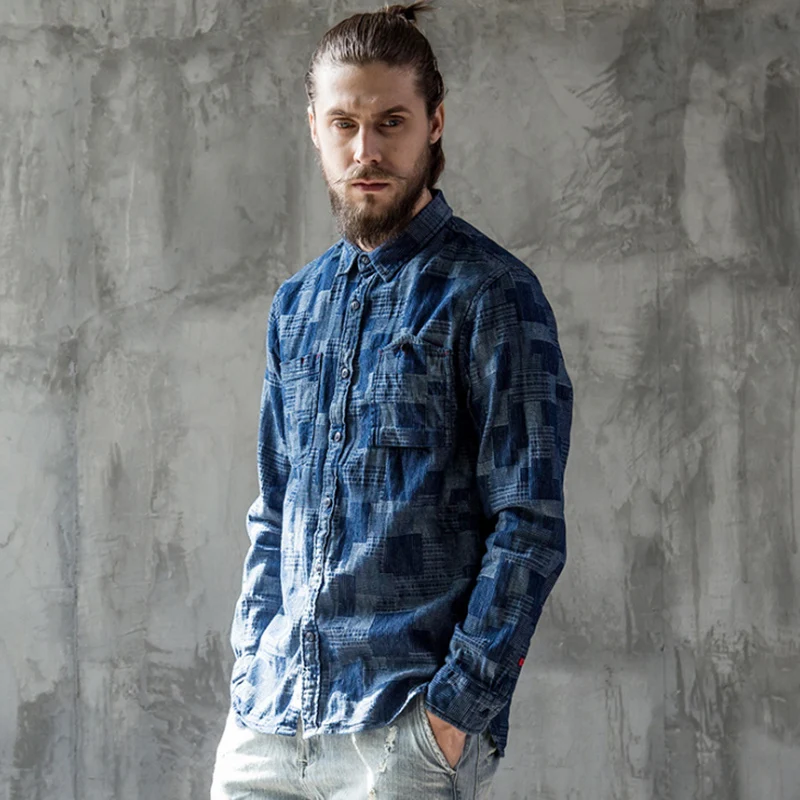 2017 брендовые новые мужские джинсовые рубашки Карго повседневные Модные