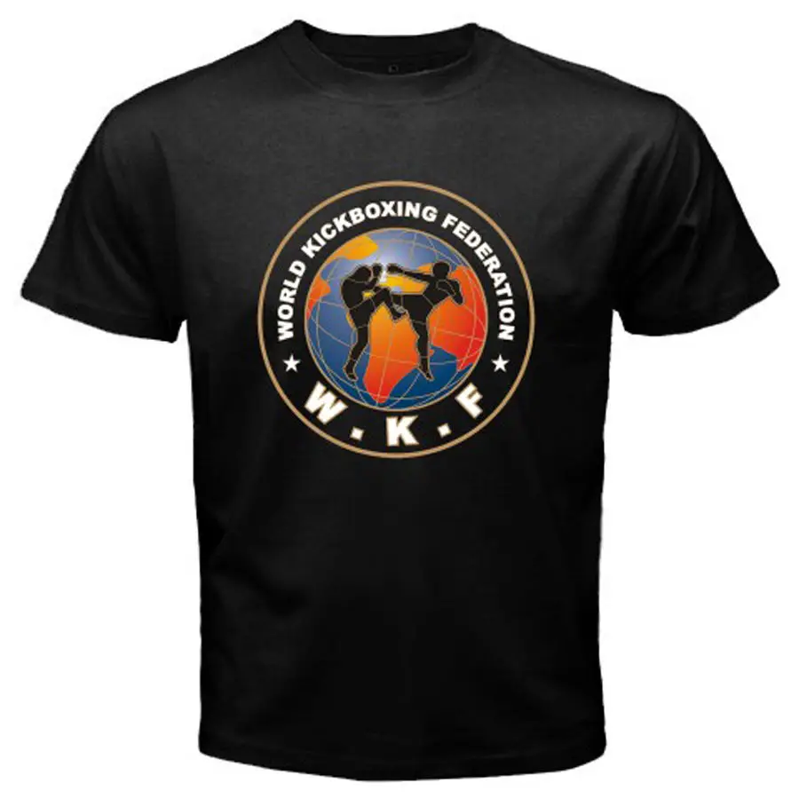Стильная футболка брендовая одежда WKF World Kickboxing Federation Logo Мужская Черная Футболка