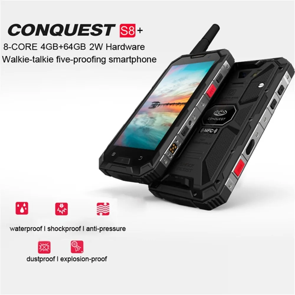 Conquest S8 Plus, 4 Гб+ 64 ГБ, портативная рация, смартфоны, IP68, водонепроницаемый, отпечаток пальца, ID, 5,0 дюймов, Android 6,0, Восьмиядерный, мобильные телефоны