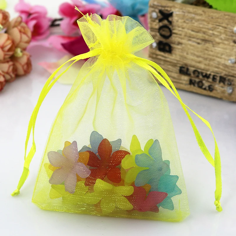 

Free Shipping 100pcs/lot Drawable Yellow Organza Bag 13x18cm Wedding Decoration Candy Gift Bag Bracelet Jewelry Packaging Bags