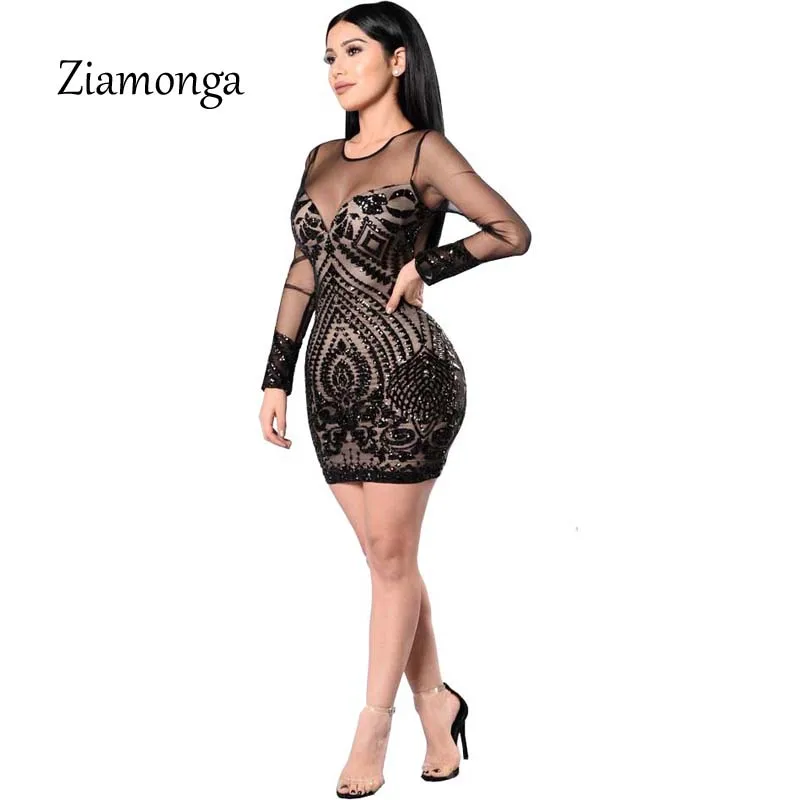 Ziamonga прозрачные женские платья с блестками золотые черные бандажные облегающие