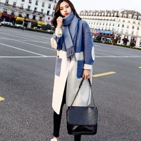 2019 new women long section trendy woolen trench coat femme autumn winter wool blends thickened outerwear casaco d027