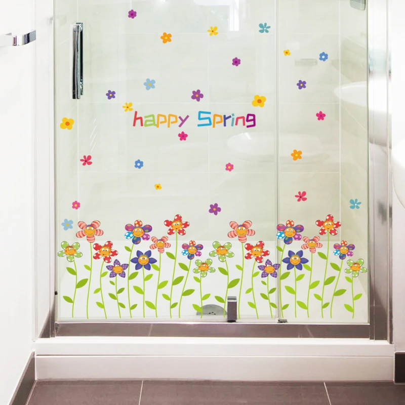 Cartoon Flowers Living Room Bedroom Bathroom Nursery Kids Removable DIY Self-adhesive Wall Stickers Decals Decor Mural dc18 | Дом и сад