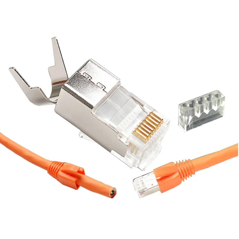 200 шт. щит FTP RJ45 8P8C Cat7 модульный разъем ethernet 50u Позолоченные патч корд