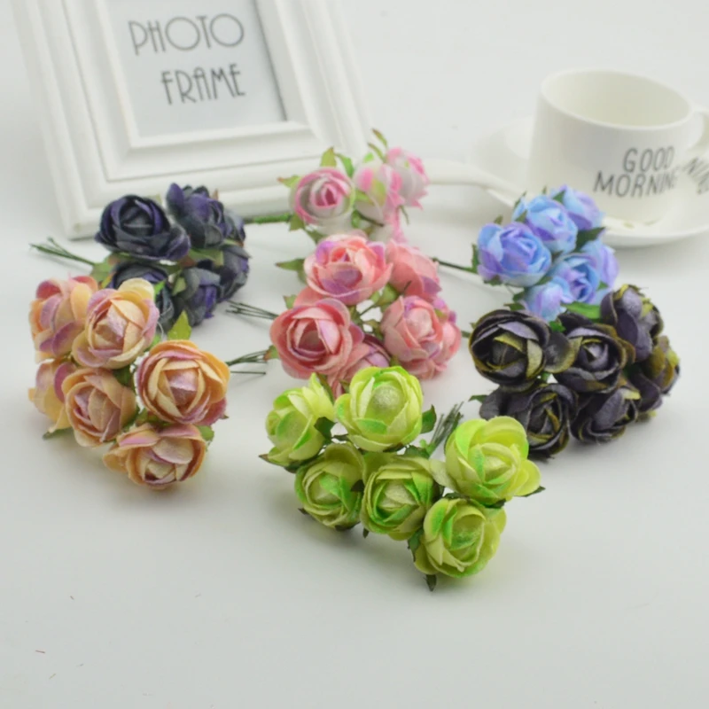 6 шт. 3 см ручная работа шелковая искусственная Роза букет свадебное украшение для