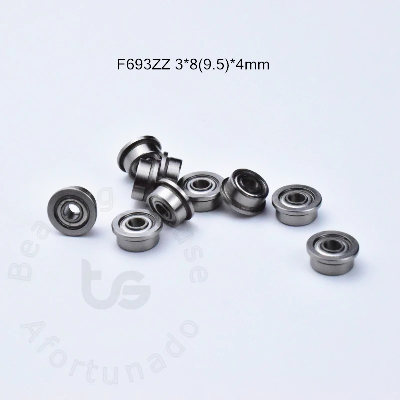 Flange Bearing 10pcs F693ZZ 3*8(9.5)*4mm Free shipping chrome steel Metal Sealed High speed Mechanical equipment parts