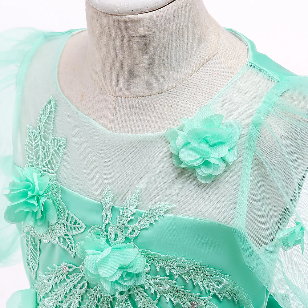 Fashion Baby Girls Dresses Children Lace Sleeves Long Maxi Tulle Evening Party Dress Formal Clothing | Детская одежда и обувь