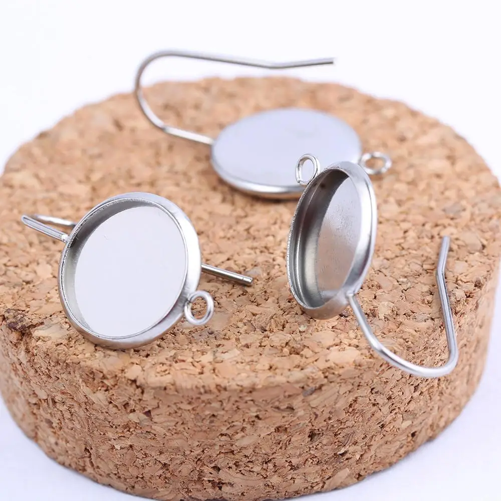 reidgaller 10pcs Fit Cabochon 12mm round blank stainless steel earring base settings with hoop diy ear wire hook connectors | Украшения и