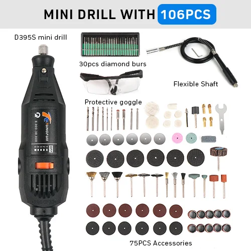 106pcs Гравер Электрический сверлильный станок мини Dremel инструмент Электрическая дрель мини 220 В для вращающихся инструментов с электроинструментами аксессуары - Цвет: 106pcs