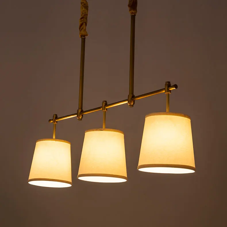 Полно медный люстра прямоугольной формы с простым современным бронзовым каркасом и белым тканевым плафоном Lamparas Lustre E14 110-240V включенной.