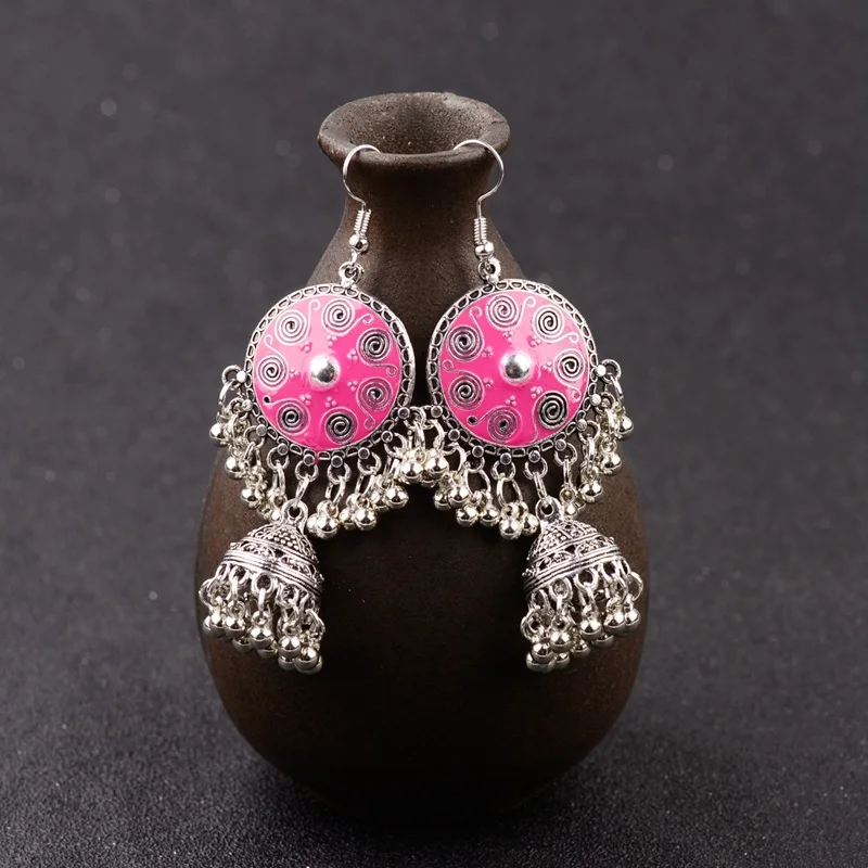 Розовые серьги Jhumka Gypsy индийские для женщин 6 цветов серебро колокольчики женские