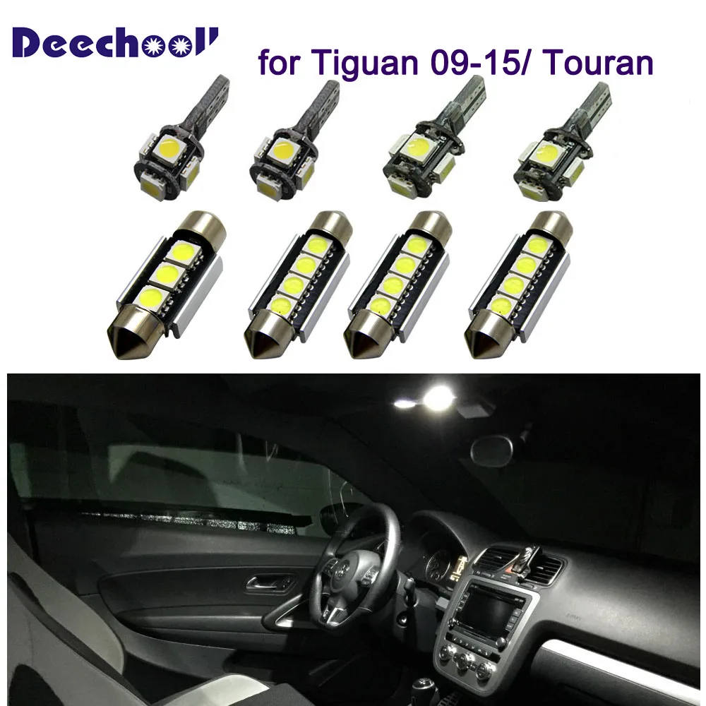Deechooll 13 шт. светодиодный автомобильный светильник для VW Touran, автомобильная лампа для внутреннего освещения для Volkswagen Tiguan 09-15, купольный светильник для чтения