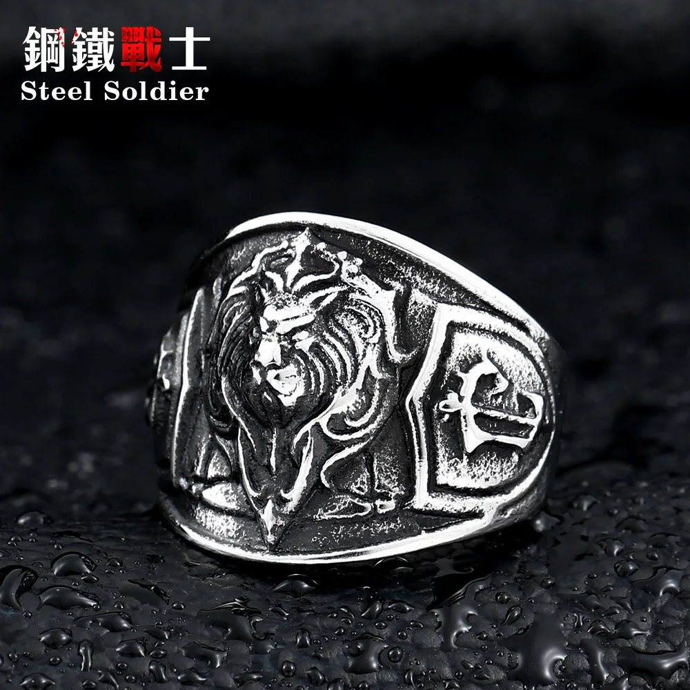 Мужское кольцо со стальным солдатом с животным из нержавеющей стали изысканное