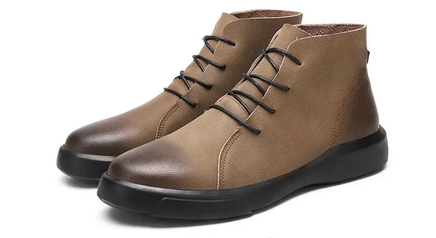 

Ботинки Челси мужские с круглым носком, Модные Винтажные полуботинки из воловьей кожи, на шнуровке, обувь для отдыха, спилок, весна/осень