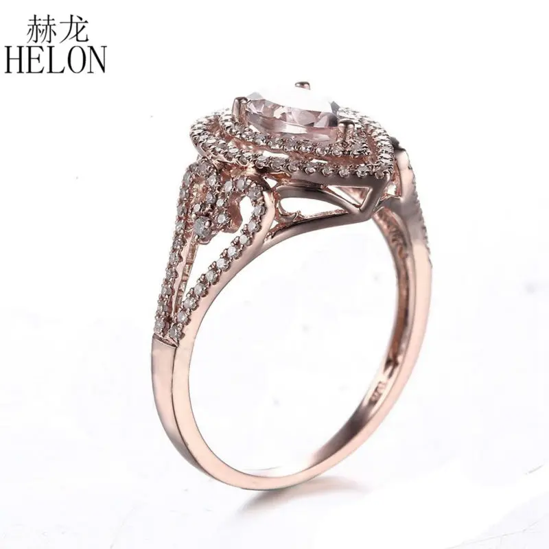 HELON, элегантное, 6x8 мм, груша, 0.72ct, морганитное кольцо, 14 к, розовое золото, проложено, натуральный бриллиант, обручальное, ювелирное изделие, кольцо