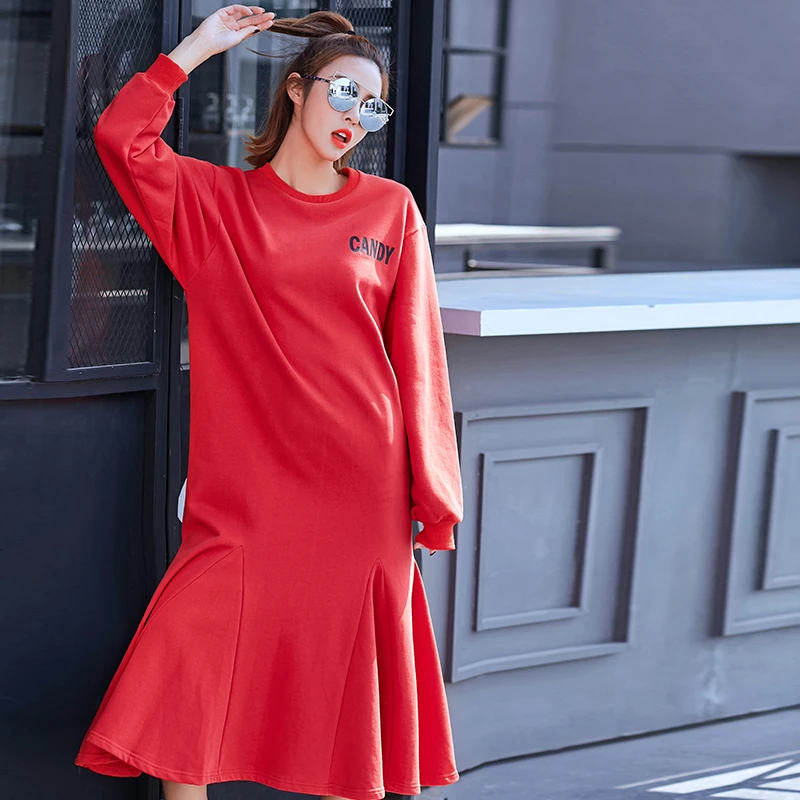 GALCAUR Batwing Sleeve Women Dress Long Character Loose Big Size Dresses Female Ruffles Clothes Spring Fashion Vestidos | Женская одежда