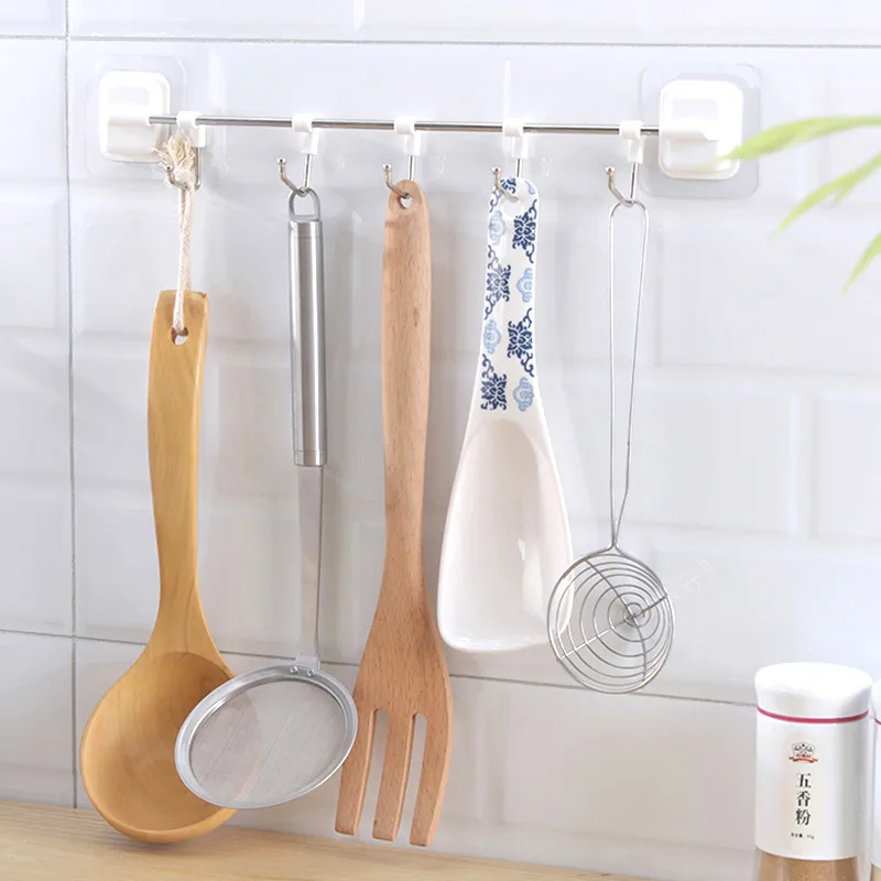 

Self-adhesive storage rack with 5 hooks Wall Strong coat Hanger key holder kitchen organzier Bathroom Accessories