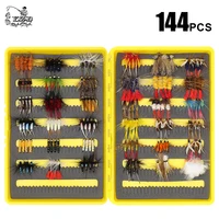 yazhida 144pcs wet dry nymph fly fishing flies set fly lure kit hand tied flies for trout pike grayling