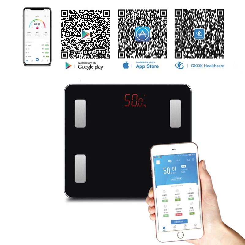 Весы напольные цифровые умный прибор для измерения массы тела и жира с Bluetooth