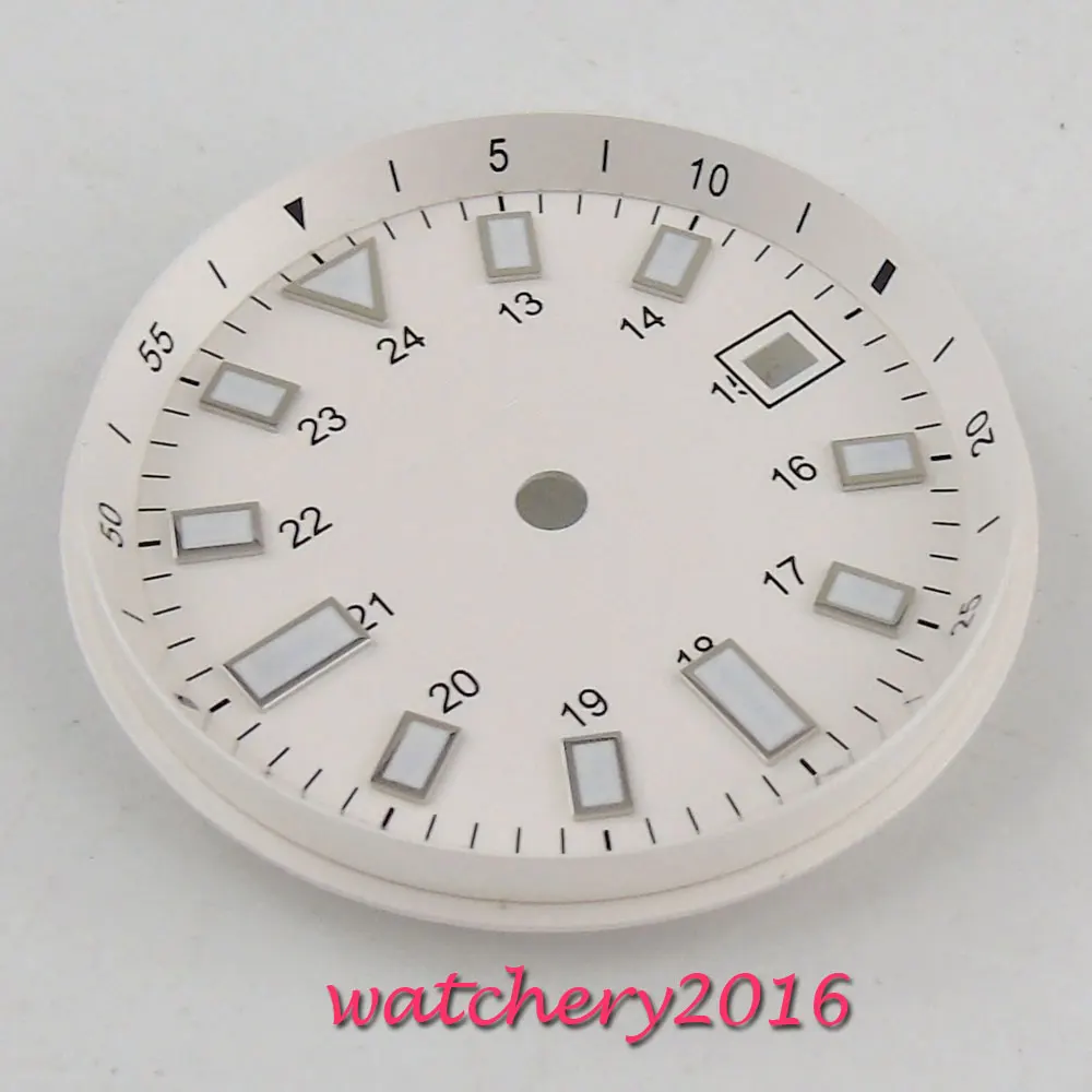 33mm White Sterile Watch Dial Luminous marks Date fit for 2824 2836 Miyota 8215 8205 Movement | Наручные часы
